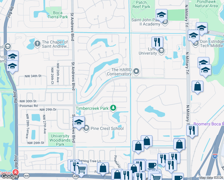 map of restaurants, bars, coffee shops, grocery stores, and more near 2393 Northwest 30th Road in Boca Raton
