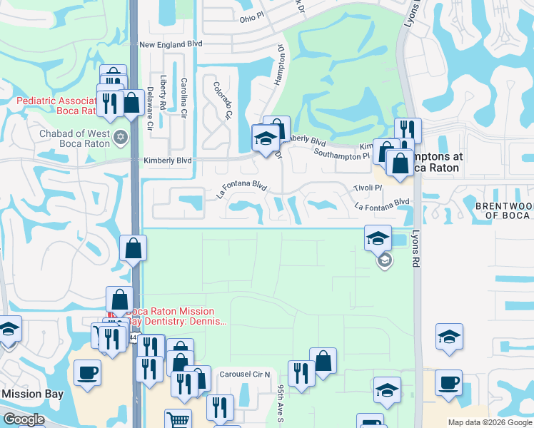map of restaurants, bars, coffee shops, grocery stores, and more near 19931 Villa Lante Place in Boca Raton