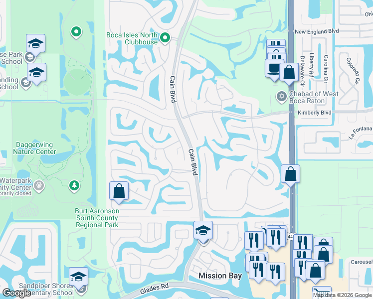 map of restaurants, bars, coffee shops, grocery stores, and more near 19835 Sedgefield Terrace in Boca Raton