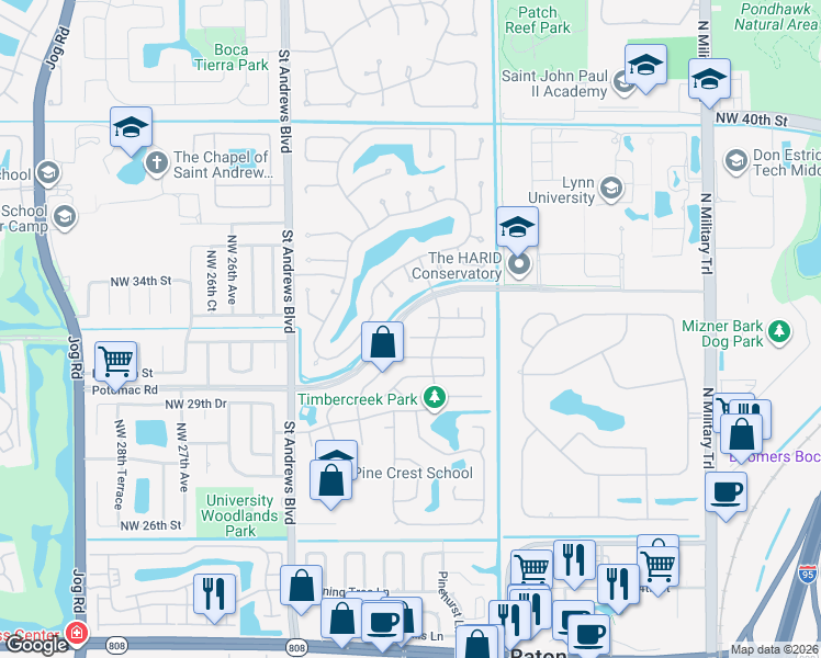 map of restaurants, bars, coffee shops, grocery stores, and more near 3350 Northwest 24th Terrace in Boca Raton