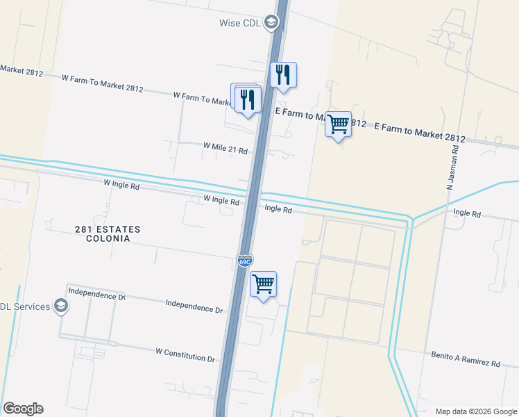 map of restaurants, bars, coffee shops, grocery stores, and more near 8101 U.S. 281 Business in Edinburg