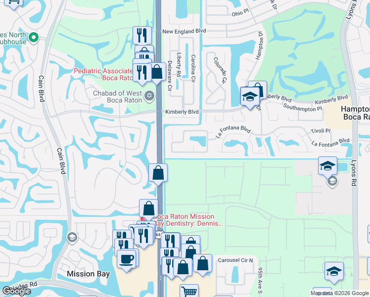 map of restaurants, bars, coffee shops, grocery stores, and more near 9822 Majorca Place in Boca Raton