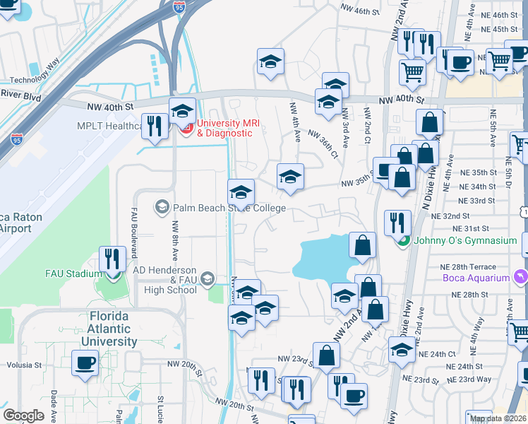 map of restaurants, bars, coffee shops, grocery stores, and more near 3149 Kingswood Terrace in Boca Raton