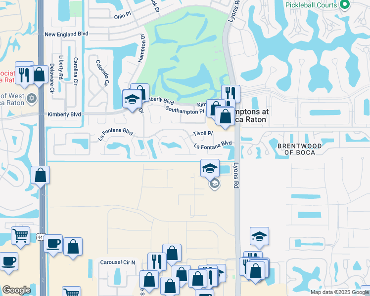 map of restaurants, bars, coffee shops, grocery stores, and more near 19929 Latona Place in Boca Raton