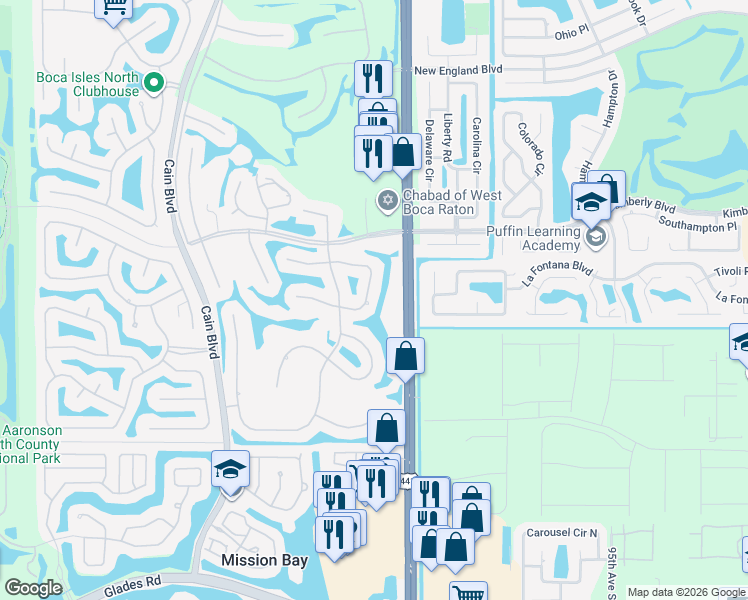 map of restaurants, bars, coffee shops, grocery stores, and more near 10190 Crosswind Road in Boca Raton