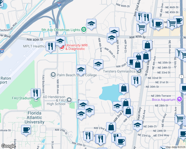 map of restaurants, bars, coffee shops, grocery stores, and more near 3149 Kingswood Terrace in Boca Raton