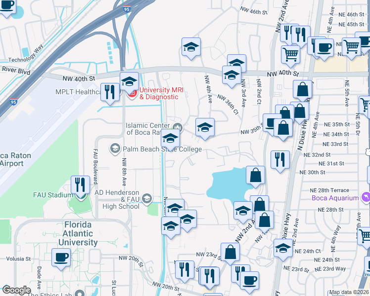 map of restaurants, bars, coffee shops, grocery stores, and more near 3149 Kingswood Terrace in Boca Raton