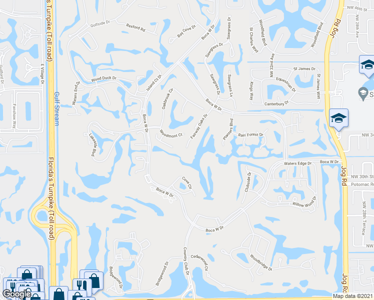 map of restaurants, bars, coffee shops, grocery stores, and more near 7401 Bondsberry Court in Boca Raton