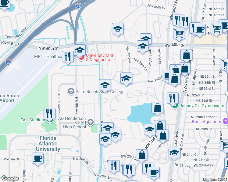 map of restaurants, bars, coffee shops, grocery stores, and more near 3149 Kingswood Terrace in Boca Raton