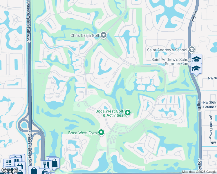 map of restaurants, bars, coffee shops, grocery stores, and more near 7401 Bondsberry Court in Boca Raton