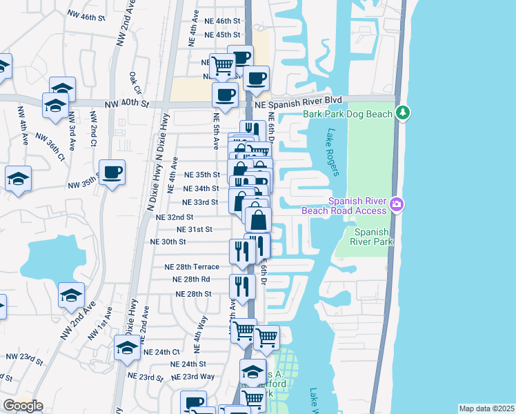 map of restaurants, bars, coffee shops, grocery stores, and more near 3200 North Federal Highway in Boca Raton