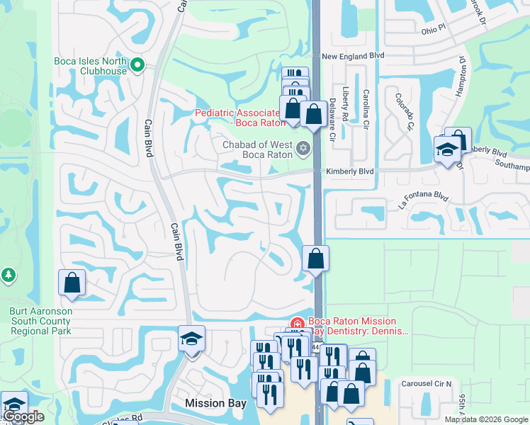 map of restaurants, bars, coffee shops, grocery stores, and more near 19800 Back 9 Drive in Boca Raton