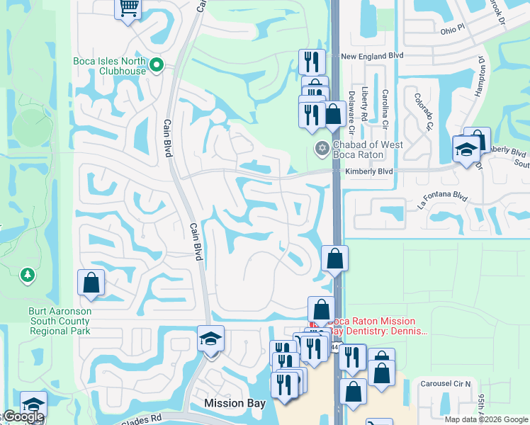map of restaurants, bars, coffee shops, grocery stores, and more near 10066 Crosswind Road in Boca Raton