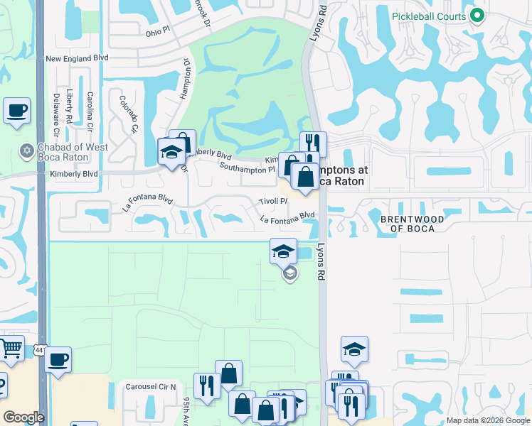 map of restaurants, bars, coffee shops, grocery stores, and more near 19920 Tivoli Court in Boca Raton