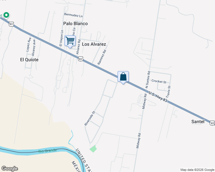 map of restaurants, bars, coffee shops, grocery stores, and more near 1737 Riverside Street in Rio Grande City