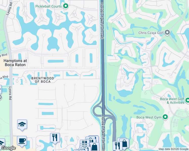 map of restaurants, bars, coffee shops, grocery stores, and more near 8025 Copenhagen Way in Boca Raton