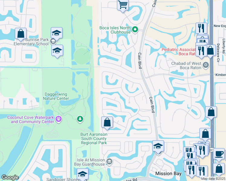 map of restaurants, bars, coffee shops, grocery stores, and more near 19544 Dinner Key Drive in Boca Raton