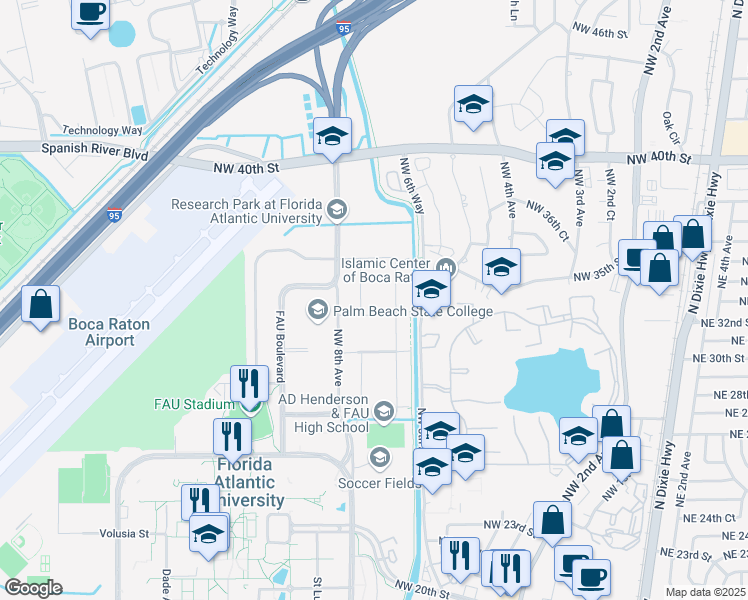 map of restaurants, bars, coffee shops, grocery stores, and more near 3231 NW 7th Ave in Boca Raton