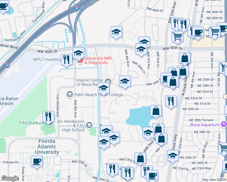 map of restaurants, bars, coffee shops, grocery stores, and more near 3149 Kingswood Terrace in Boca Raton