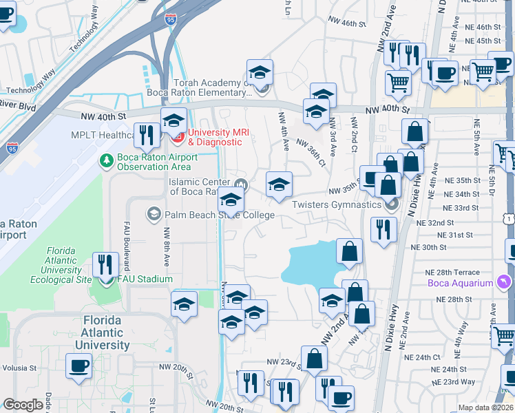 map of restaurants, bars, coffee shops, grocery stores, and more near 3149 Kingswood Terrace in Boca Raton