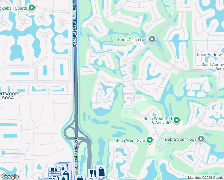 map of restaurants, bars, coffee shops, grocery stores, and more near 7735 Lakeside Boulevard in Boca Raton