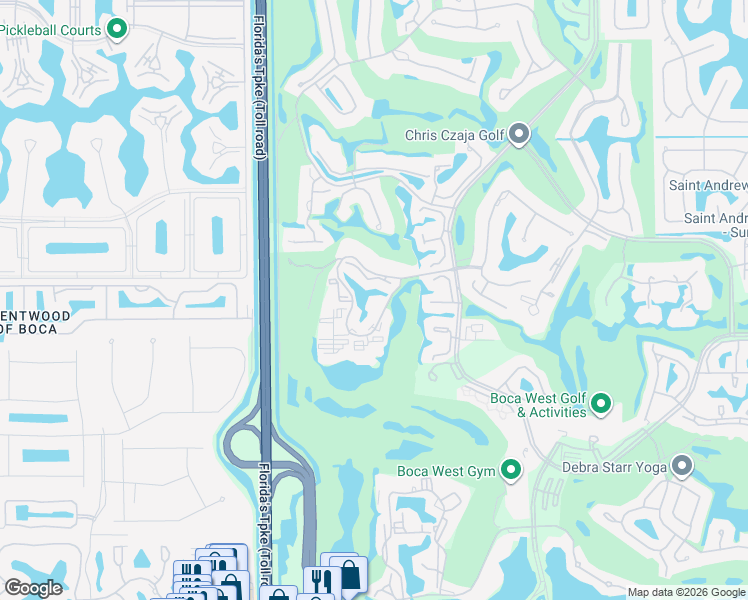 map of restaurants, bars, coffee shops, grocery stores, and more near 7735 Lakeside Boulevard in Boca Raton
