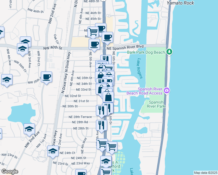 map of restaurants, bars, coffee shops, grocery stores, and more near 3200 North Federal Highway in Boca Raton