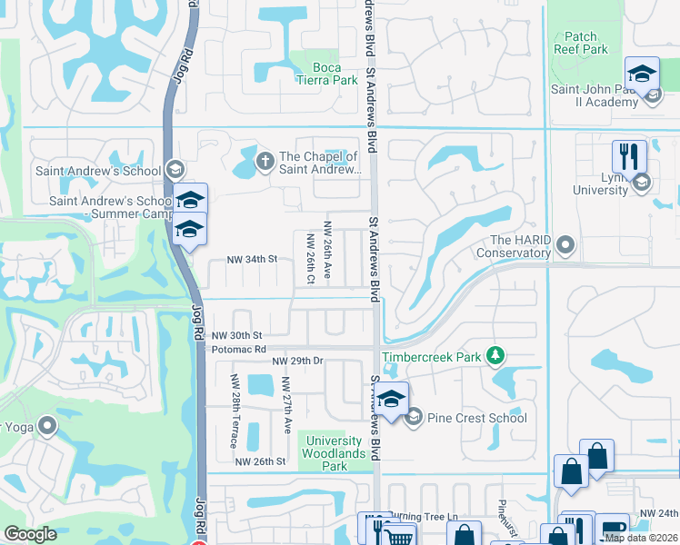 map of restaurants, bars, coffee shops, grocery stores, and more near 3289 Northwest 25th Terrace in Boca Raton