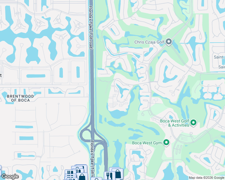 map of restaurants, bars, coffee shops, grocery stores, and more near 7754 Lakeside Boulevard in Boca Raton