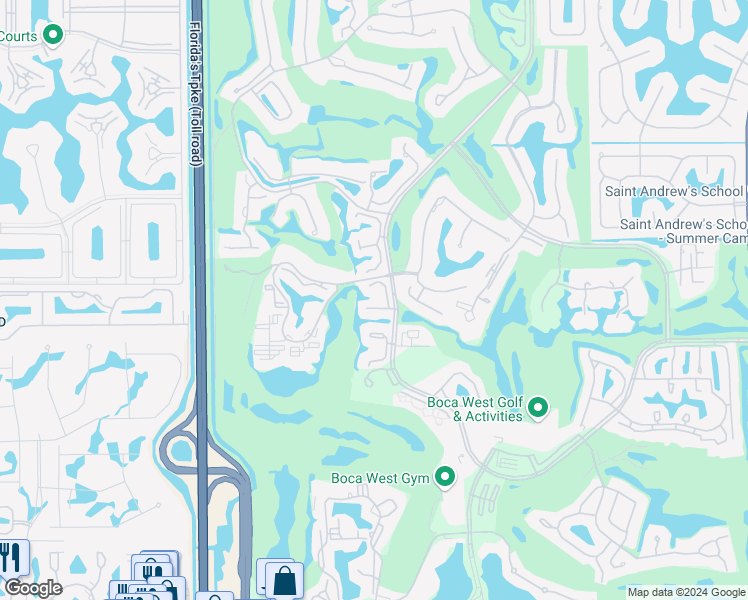 map of restaurants, bars, coffee shops, grocery stores, and more near 19939 Boca West Drive in Boca Raton