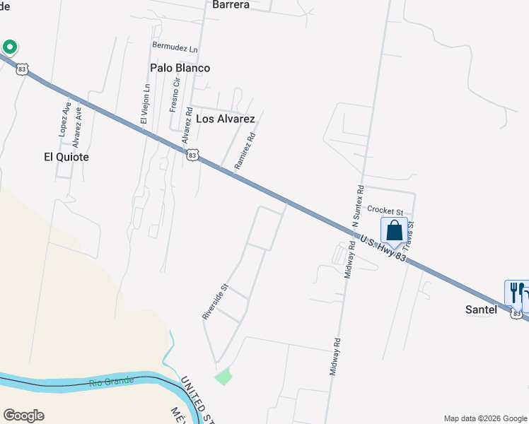 map of restaurants, bars, coffee shops, grocery stores, and more near 1737 Riverside Street in Rio Grande City