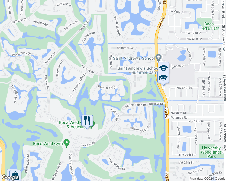 map of restaurants, bars, coffee shops, grocery stores, and more near 19963 Trevi Way in Boca Raton
