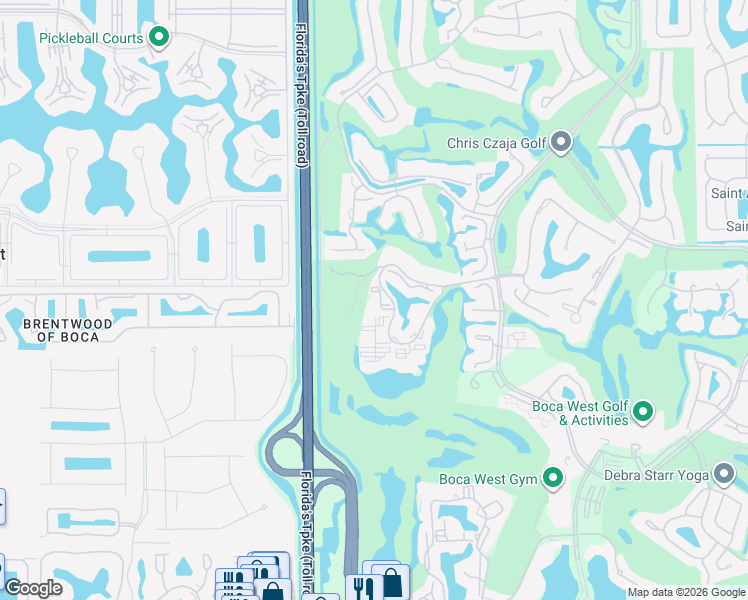 map of restaurants, bars, coffee shops, grocery stores, and more near 7754 Lakeside Boulevard in Boca Raton