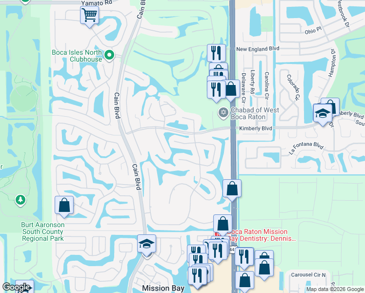 map of restaurants, bars, coffee shops, grocery stores, and more near 10066 Crosswind Road in Boca Raton