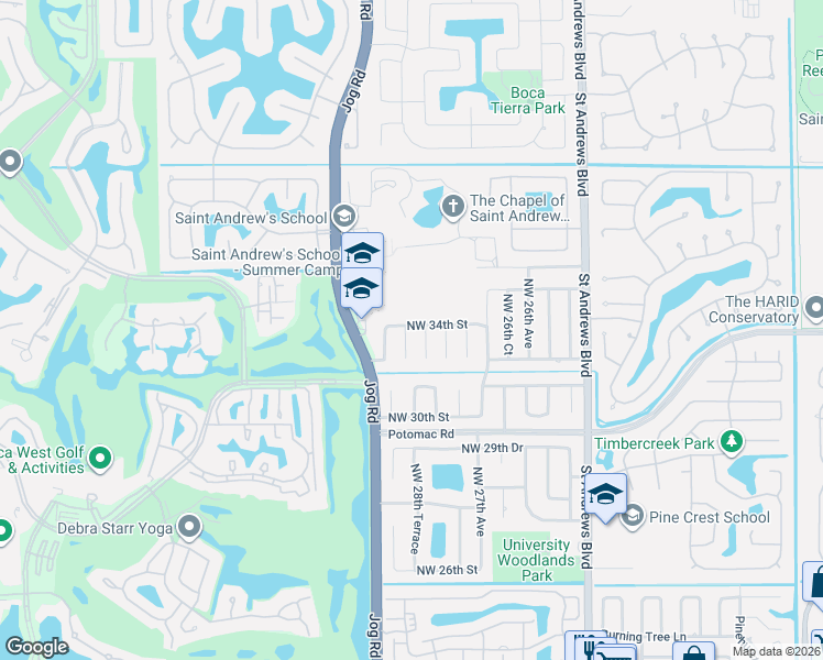 map of restaurants, bars, coffee shops, grocery stores, and more near 2881 Northwest 34th Street in Boca Raton