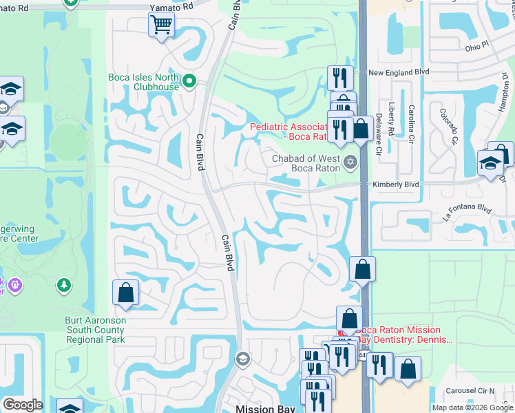 map of restaurants, bars, coffee shops, grocery stores, and more near 19699 Boca Greens Drive in Boca Raton