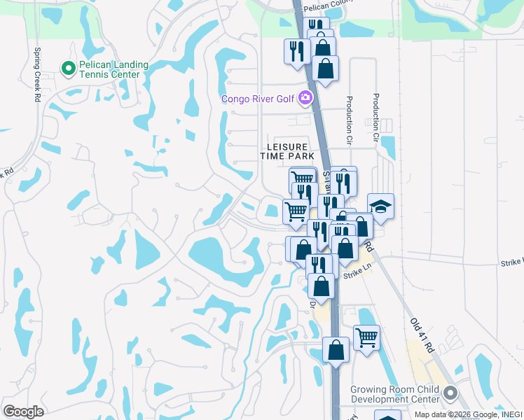 map of restaurants, bars, coffee shops, grocery stores, and more near 3465 Lake Crest Drive in Bonita Springs