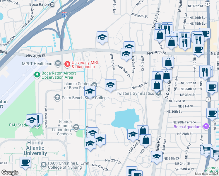 map of restaurants, bars, coffee shops, grocery stores, and more near 3531 Northwest 4th Avenue in Boca Raton