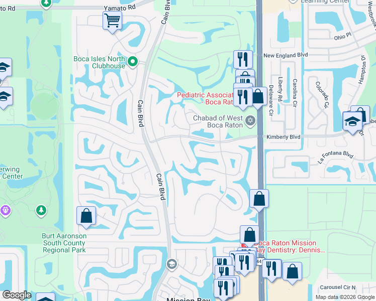 map of restaurants, bars, coffee shops, grocery stores, and more near 19728 Boca Greens Drive in Boca Raton