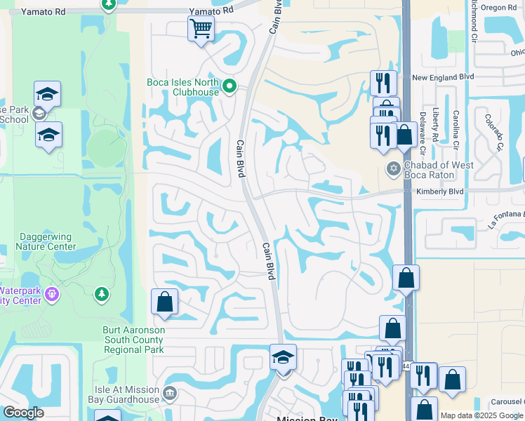 map of restaurants, bars, coffee shops, grocery stores, and more near 19735 Sedgefield Terrace in Boca Raton