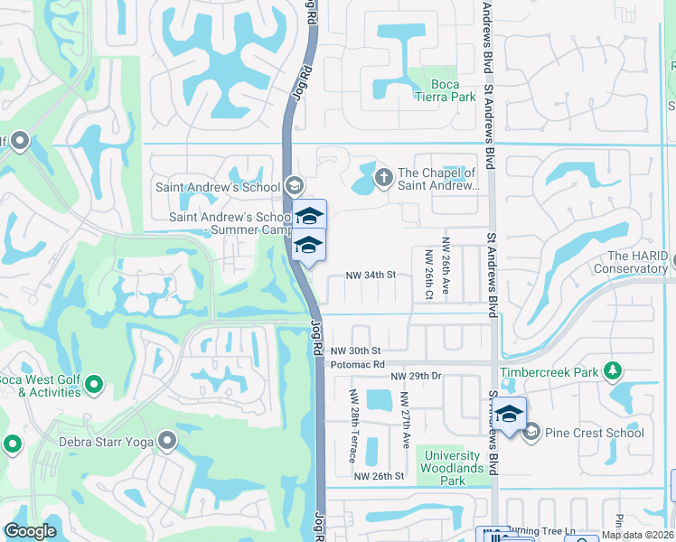 map of restaurants, bars, coffee shops, grocery stores, and more near 2881 Northwest 34th Street in Boca Raton