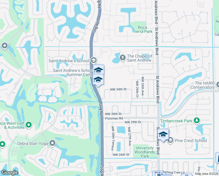 map of restaurants, bars, coffee shops, grocery stores, and more near 2881 Northwest 34th Street in Boca Raton