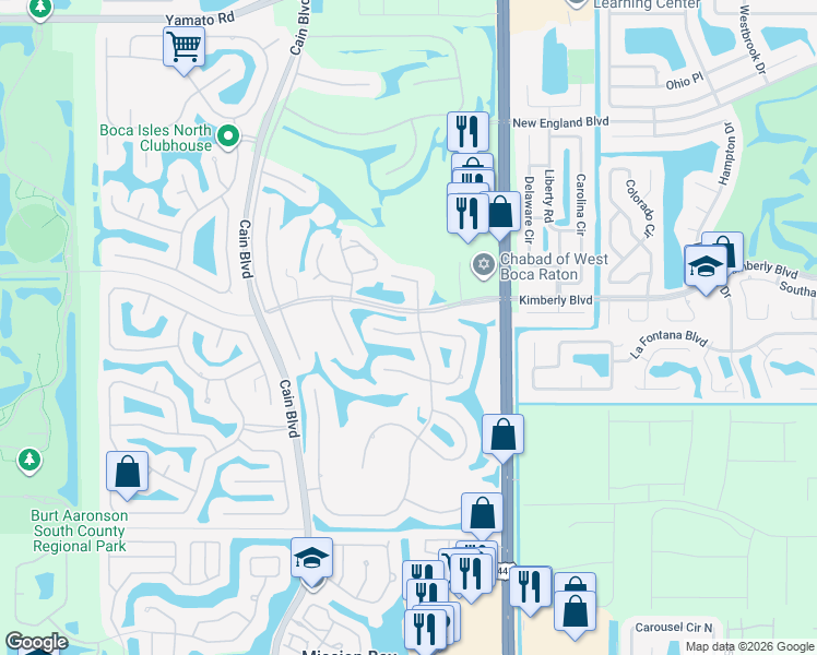 map of restaurants, bars, coffee shops, grocery stores, and more near 10310 Crosswind Road in Boca Raton