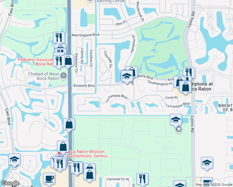 map of restaurants, bars, coffee shops, grocery stores, and more near 9628 Wyoming Court in Boca Raton