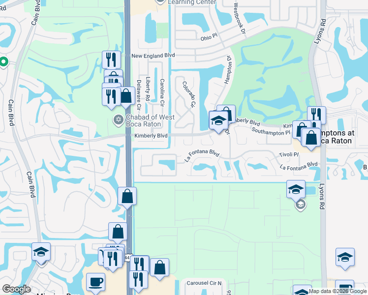 map of restaurants, bars, coffee shops, grocery stores, and more near 9706 Colorado Court in Boca Raton