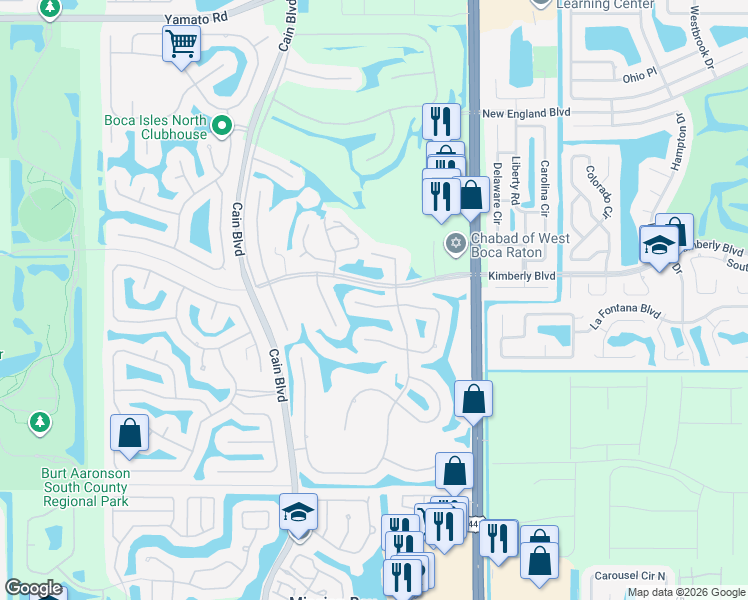 map of restaurants, bars, coffee shops, grocery stores, and more near 10310 Crosswind Road in Boca Raton