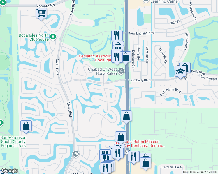 map of restaurants, bars, coffee shops, grocery stores, and more near 10270 Crosswind Road in Boca Raton
