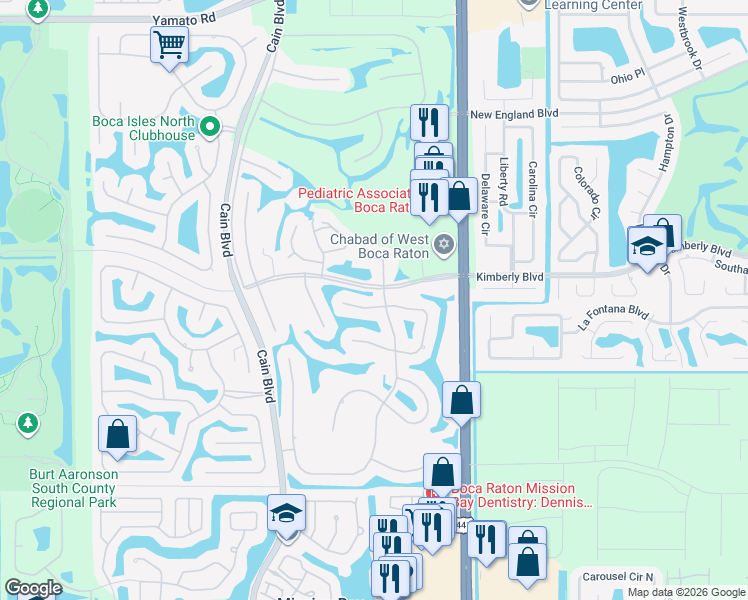 map of restaurants, bars, coffee shops, grocery stores, and more near 10294 Crosswind Road in Boca Raton