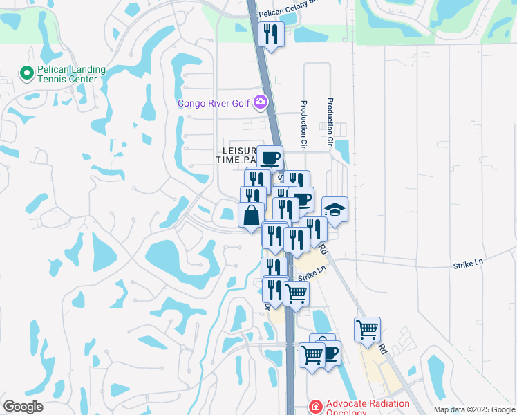 map of restaurants, bars, coffee shops, grocery stores, and more near 24600 South Tamiami Trail in Bonita Springs