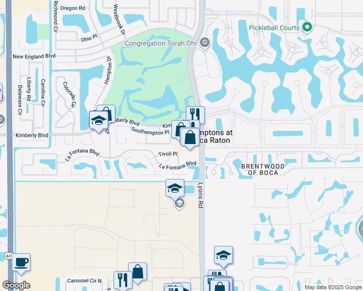 map of restaurants, bars, coffee shops, grocery stores, and more near 9070 Kimberly Boulevard in Boca Raton